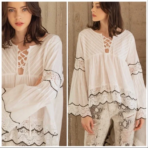 POL Ivory Plaid Babydoll Top - Picture 4 of 13